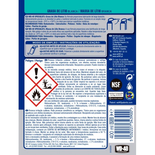 WD-40 Specialist Grasa de Litio Blanca 400ml Doble Acción